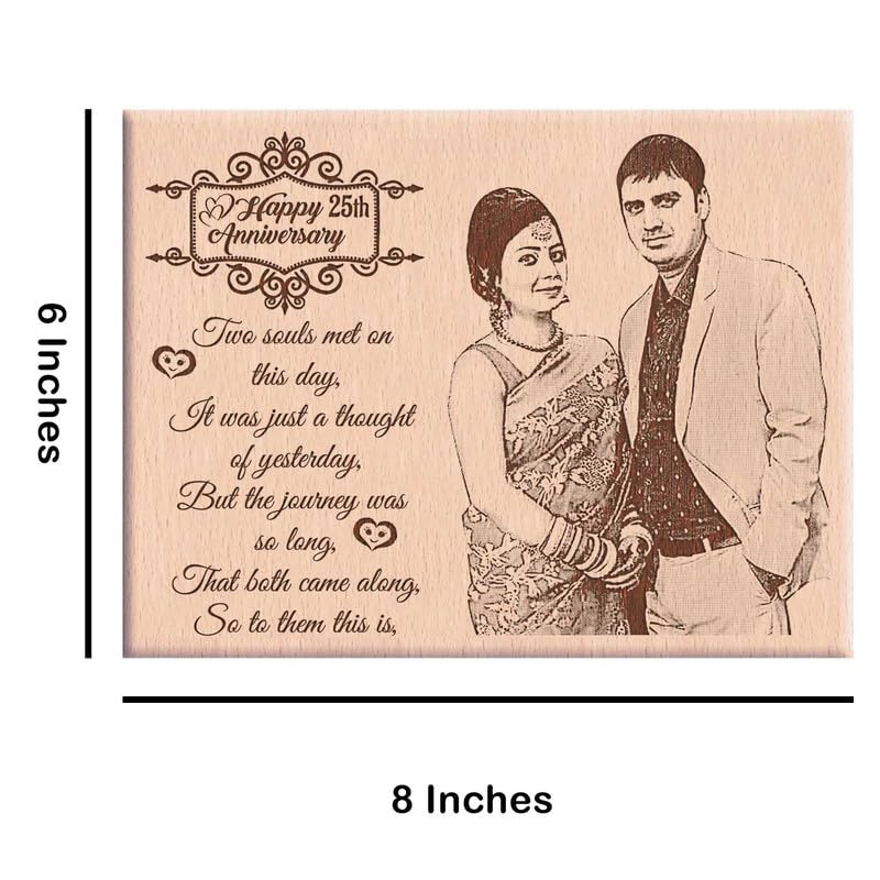 Gftbx Personalized Wooden Engraved Photo Frame For 25Th Wedding Anniversary (9X7 Inches, Wood), Tabletop Rectangular